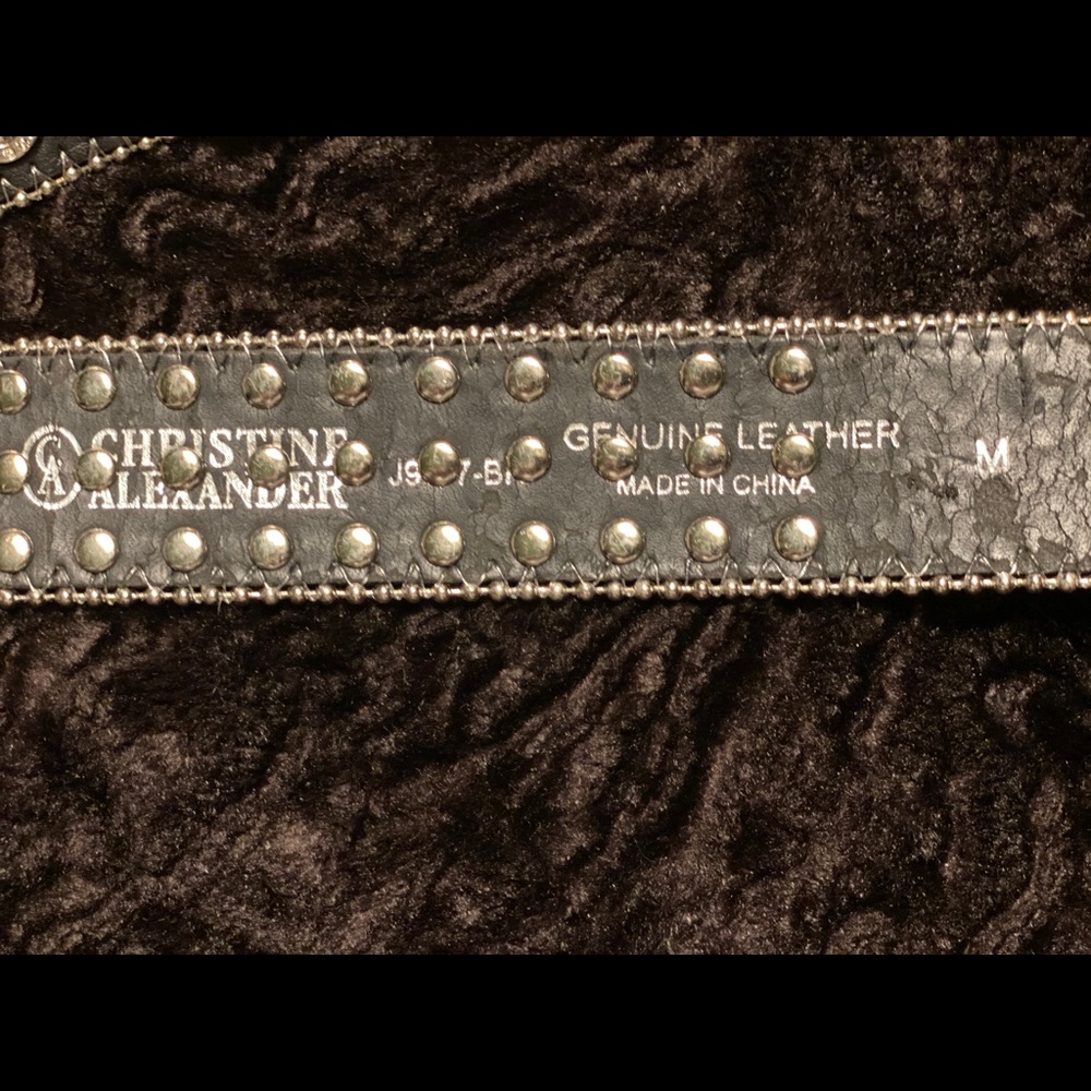 🌟 CHRISTINE ALEXANDER WESTERN SWAROVSKI CRYSTAL STUDDED LEATHER BELT - Picture 6 of 7